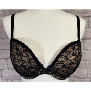 AERIE Size 34D Bra Black Lace Underwire Padded Push Up Adjustable 9079